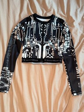 Black Graphic Long-Sleeve Women's Bodysuit